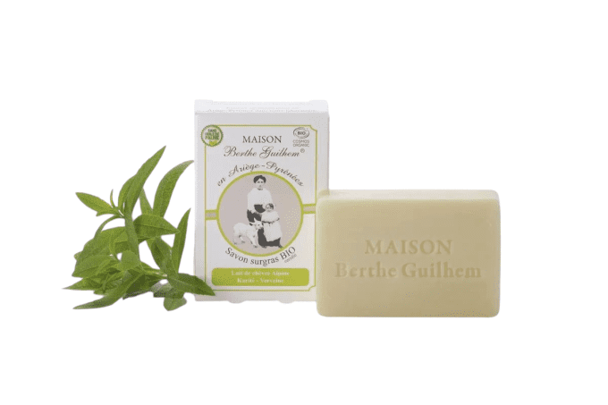 Savon certifié BIO sans huile de palme au lait de chèvre - KARITE/VERVEINE
