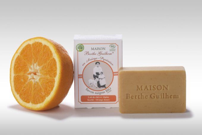 Savon certifié BIO sans huile de palme au lait de chèvre - KARITE & ORANGE DOUCE