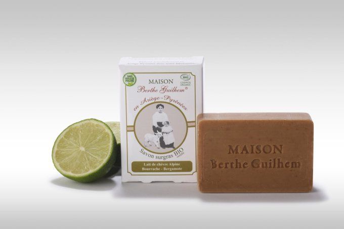 Savon certifié BIO sans huile de palme au lait de chèvre - BOURRACHE & BERGAMOTTE